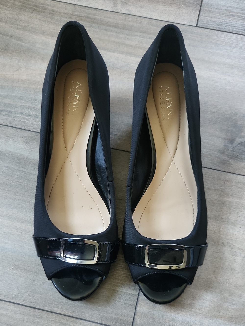 ALFANI Black Peep-Toe Flats with Buckle Detail 8